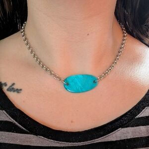 Princess Aqua Turquoise Minimalist Oval Pendant Necklace